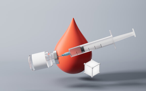 Medical syringe and injection vial with health care concept, 3d rendering.