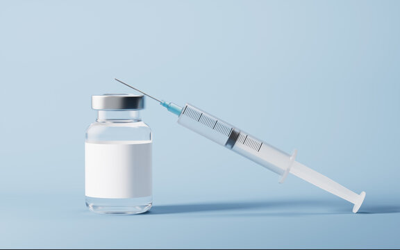 Medical syringe and injection vial with health care concept, 3d rendering.