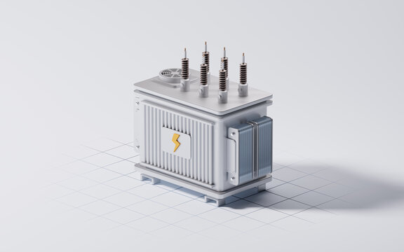 Electricity transformer energy substation on white background, 3d rendering.