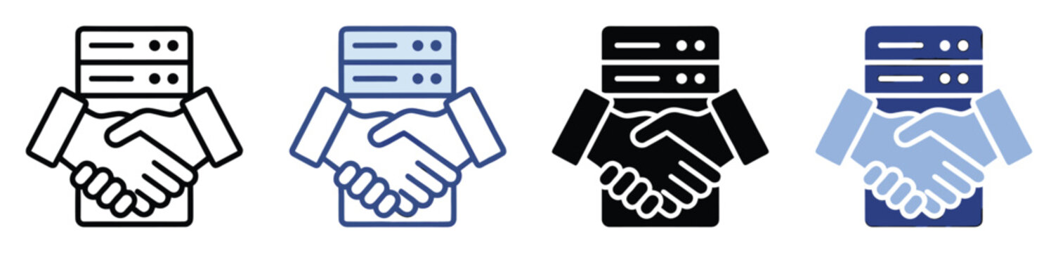 Server handshake icon representing digital partnership agreement for cloud hosting and data center services