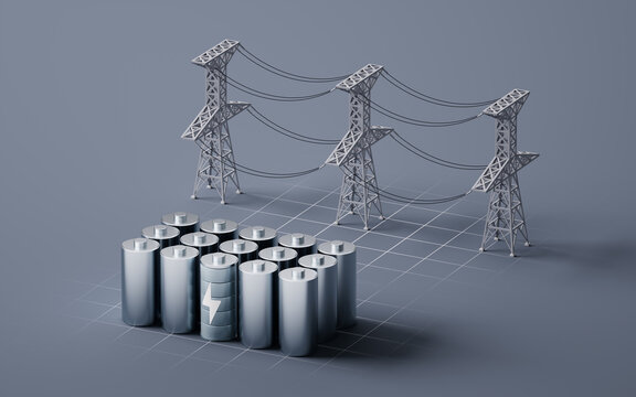 3D fast charge battery and electric transmission, 3d rendering.