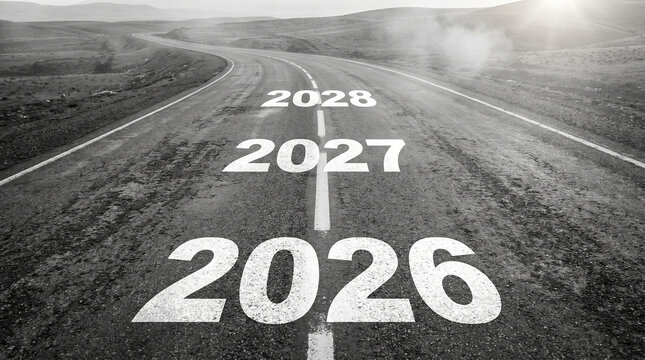 Roadway With Projected Years 2026 2027 And 2028 Black And White