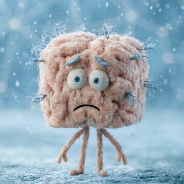 Brain character feeling cold and depressed in winter