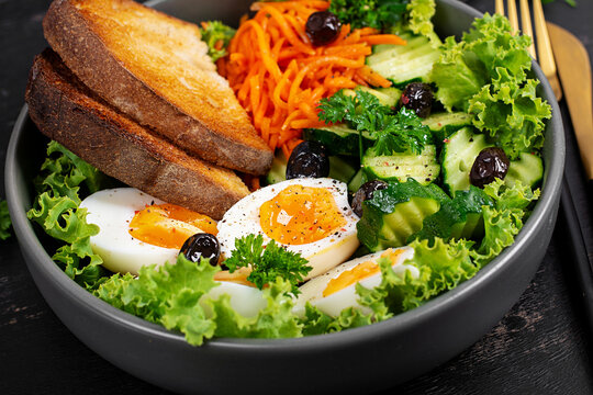 Protein Rich Healthy Breakfast with Eggs and Greens