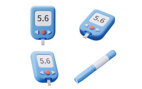 Medical glucometer with blood sugar concept, 3d rendering.