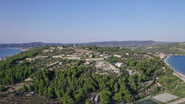 Aerial View of Possidi Cape Halkidiki Greece Coastline and Real Estate