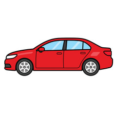 Naklejka premium A simple flat vector illustration of a red sedan car on a white background.