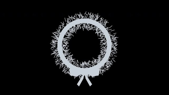 Fir Christmas wreath with ribbon bow breathing softly in the center, silver Christmas transparent overlay, seamless loop animation