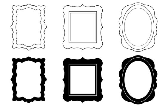Decorative frame vector set with wavy borders in editable stroke and solid style