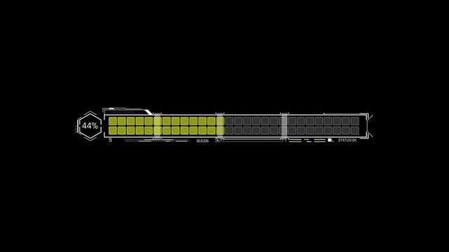 Futuristic Sci Fi HUD Horizontal Progress Bar with Double Row Segmented Block Loading and Status OK Indicator
