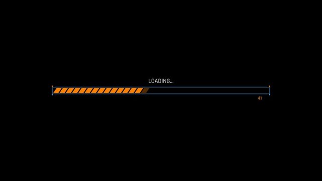 Futuristic Sci Fi HUD Horizontal Progress Bar with Slanted Diagonal Block Segment Fill and Numeric Counter