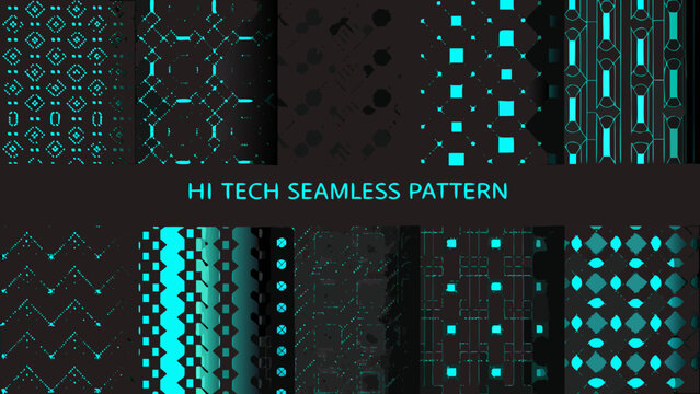Hi tech seamless pattern featuring geometric shapes and lines a dark cyan vector illustration abstract arrangement background