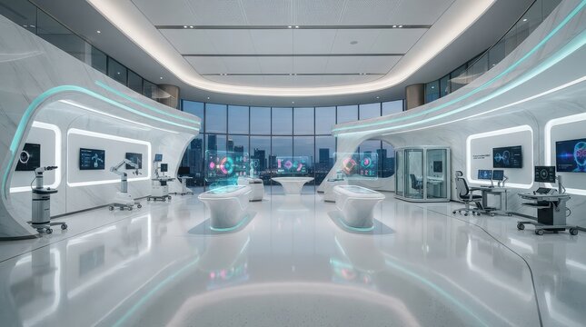 Futuristic medical center with advanced technology and sleek design image photo
