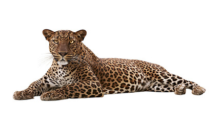 Leopard lying down with spotted fur and yellow eyes © Clementine