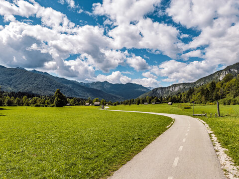 Scenic Cycling Path Through Bohinj Valley Slovenia