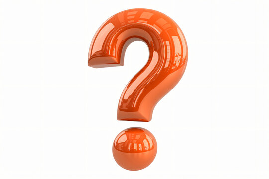 Orange question mark balloon. 3D glossy punctuation symbol isolated on white background.