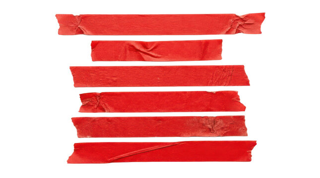 Collection of red duct tape strips isolated on transparent background
