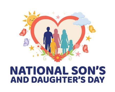NATIONAL SON&rsquo;S AND DAUGHTER&rsquo;S DAY vector illustration isolated on white background