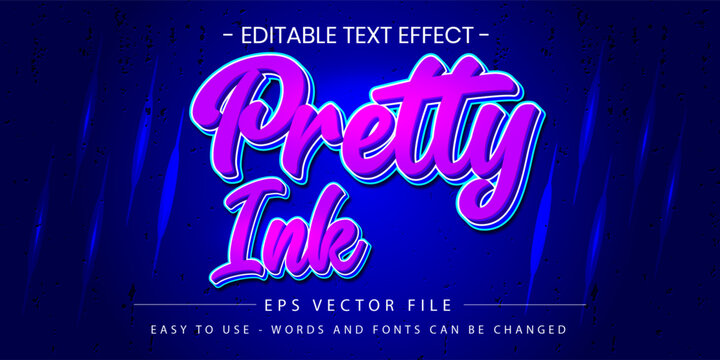 Pretty ink 3d editable text effect vector purple blue script style