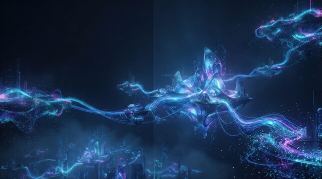 Futuristic Abstract Cityscape with Glowing Neon Energy Streams standard 