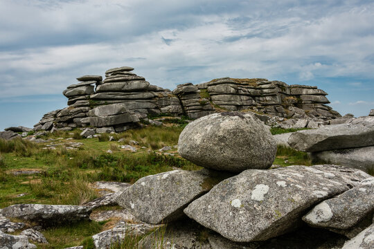 Lovely Summer day landscape image of Rough Tor on Bodmin Moor in English countryside