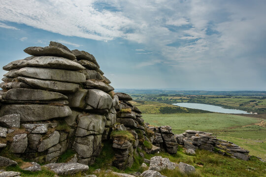 Lovely Summer day landscape image of Rough Tor on Bodmin Moor in English countryside