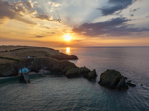 Stunning beautiful Summer sunset over Trevose Head in Cornwall England