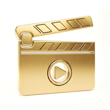 Golden clapperboard icon with play button for film production and media design.
