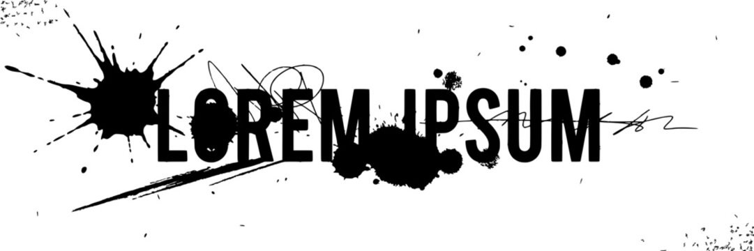 Lorem Ipsum Text with Chaotic Abstract Splatter Design Featuring Typography, Ink, Black with White and Messy Elements