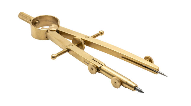 Vintage brass drafting compass. Antique metal geometry tool for technical drawing and design.