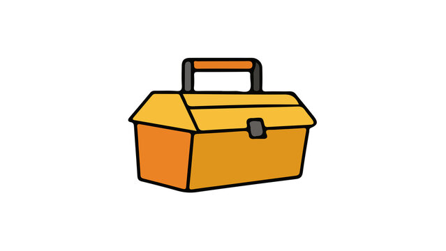 A clean vector illustration of a classic yellow-orange toolbox with a top handle and front latch