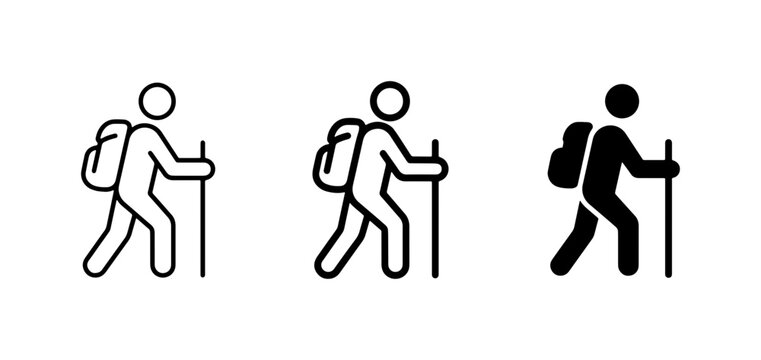 Hiking Icon Set, Trekking Symbol Collection, Backpacking Pictogram, Outdoor Adventure Graphics