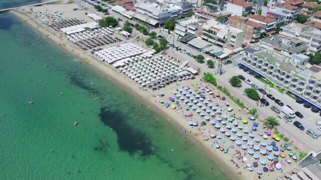 Kalikratia Greece Beach Panoramic Aerial View Summer Day