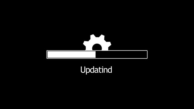 video animation system update icon, with gears turning and bar filling. On a transparent background with zero alpha channel
