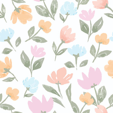 Watercolor colorful floral flowerwith green leaf seamless pattern