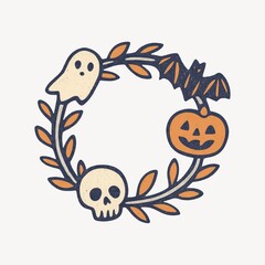 Naklejka premium Halloween wreath with spooky icons