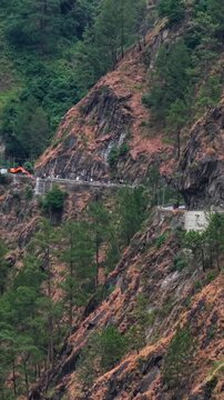 Vertical Aerial View of Winding Mountain Road in Pangi Valley, Himachal Pradesh