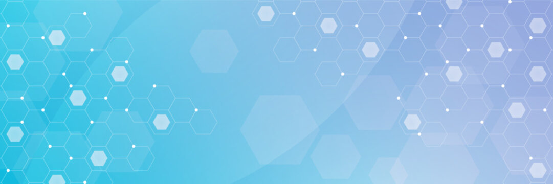 Modern healthcare and medical background with abstract geometric hexagon shapes. Science, medicine, and chemistry concept design for web, banner, and presentation. Vector illustration