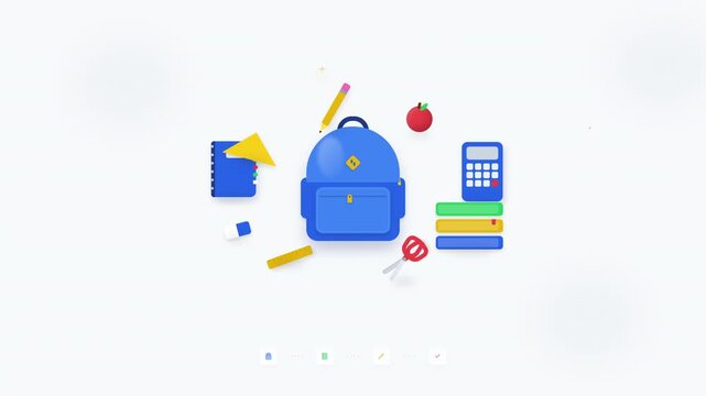 Back to School E-Learning Campaign Dashboard Animation with School Supplies and Preparation Workflow
