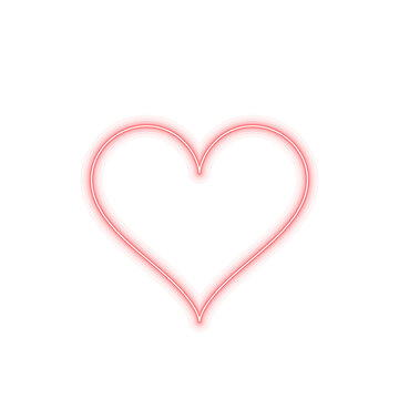 Heart Glowing Neon Sign Icon on Transparent Background, Red