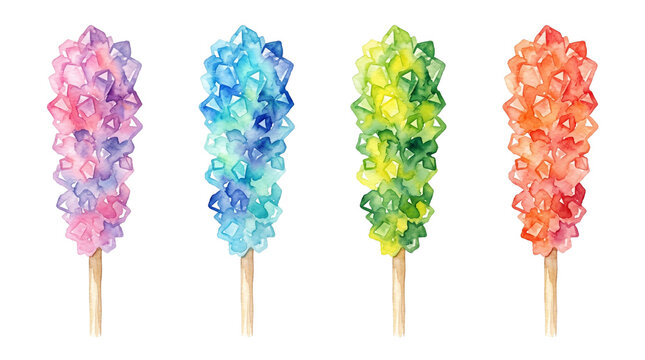 Colorful watercolor rock candy sticks set  for sweet dessert design