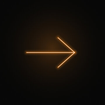 Arrow Glowing Neon Sign Icon on Dark Background, Orange