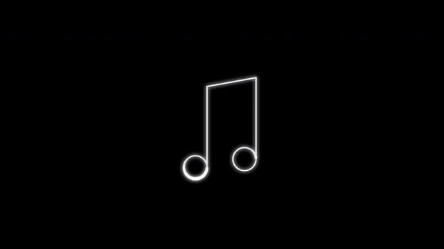 Music Note Neon Sign Icon Light Sweep, Seamless Loop, White Alpha 4K