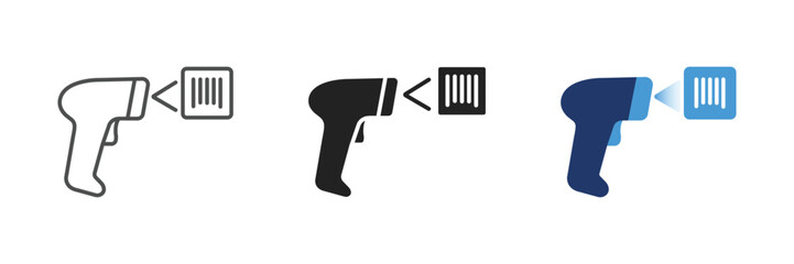 Barcode scanner icon set, handheld product reader symbol, inventory pos scanning vector illustration © MDOWADUD