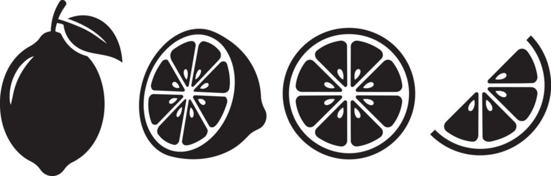 lemon fruit icons set whole sliced and wedge citrus vector illustration