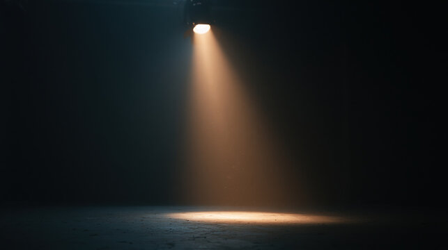 Dark stage spotlight beam empty room black background dramatic light light beam floor light dark interior minimal scene moody scene