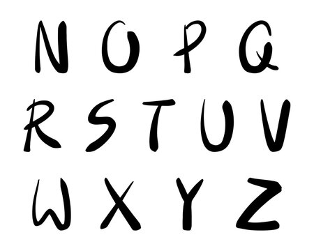Black Calligraphy Alphabet Vector Set N to Z - Hand Written Brush Lettering Collection, Black Ink Typography Font Doodle Clip Art