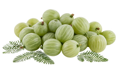 Pile of fresh green Indian gooseberries with leaves © Lysander