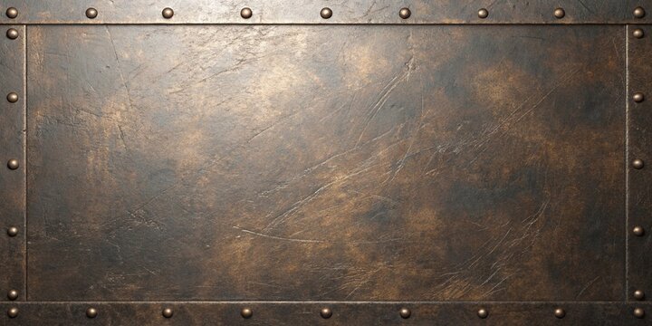 Riveted metal panel with textured patina during dramatic lighting for industrial concepts