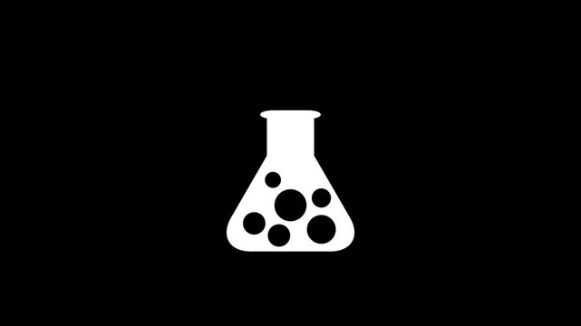 White science flask icon with bubbling liquid inside for chemistry laboratory research and education concepts